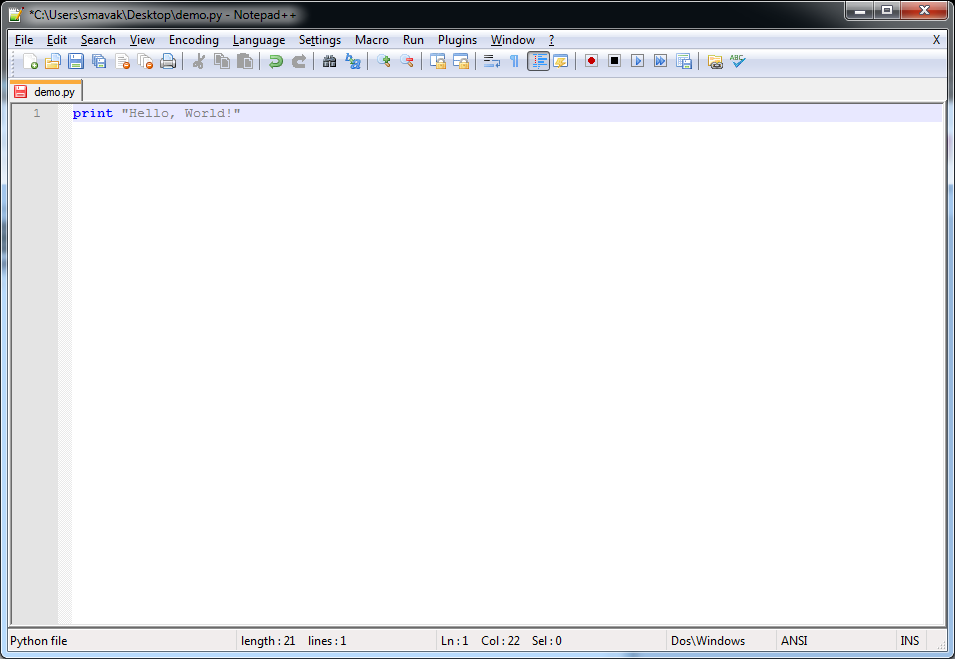 Screenshot of Notepad++ on Win