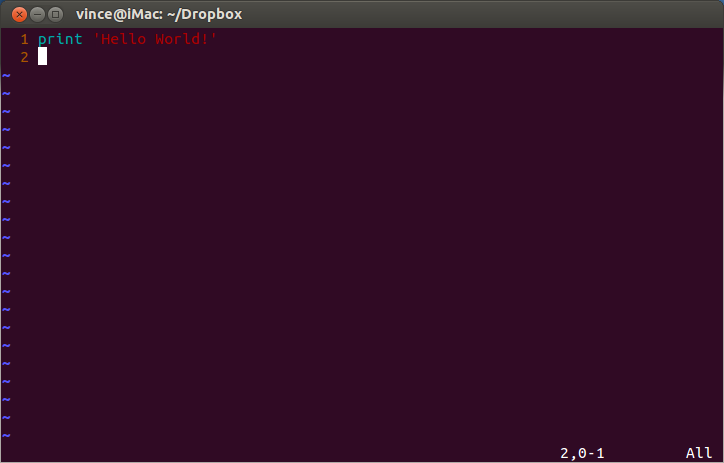Screenshot of Vim on Ubuntu