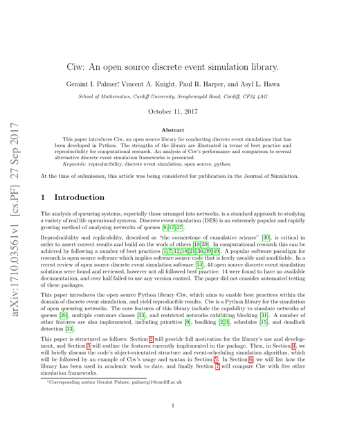 Ciw: An open source discrete event simulation library