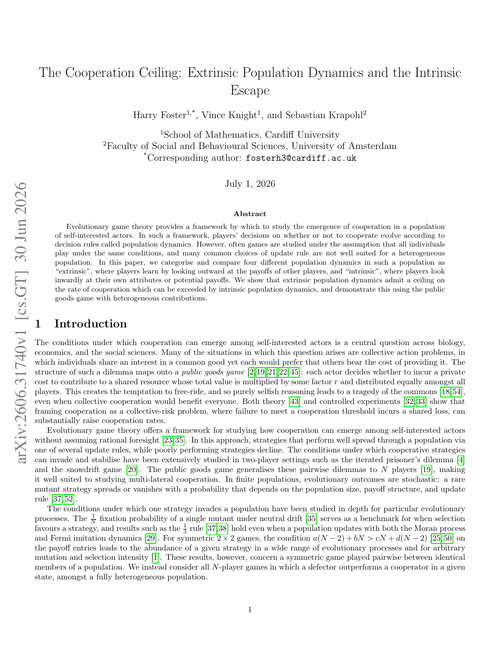 The Cooperation Ceiling: Extrinsic Population Dynamics and the Intrinsic Escape