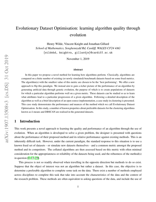 Evolutionary Dataset Optimisation: Learning algorithm quality through evolution