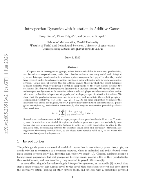 Introspection Dynamics with Mutation in Additive Games