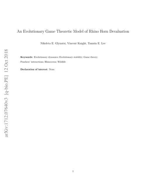 An Evolutionary Game Theoretic Model of Rhino Horn Devaluation