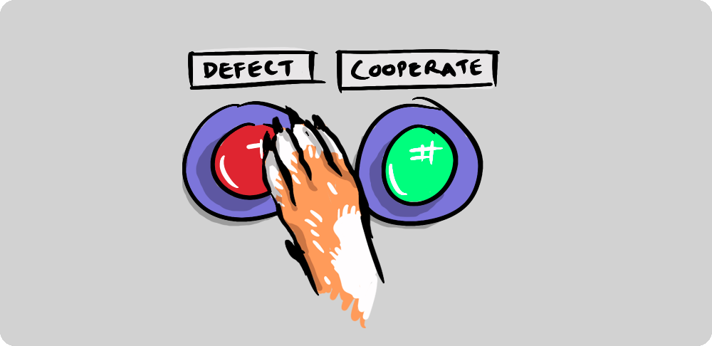 A choice between a cooperate button and a defect button.