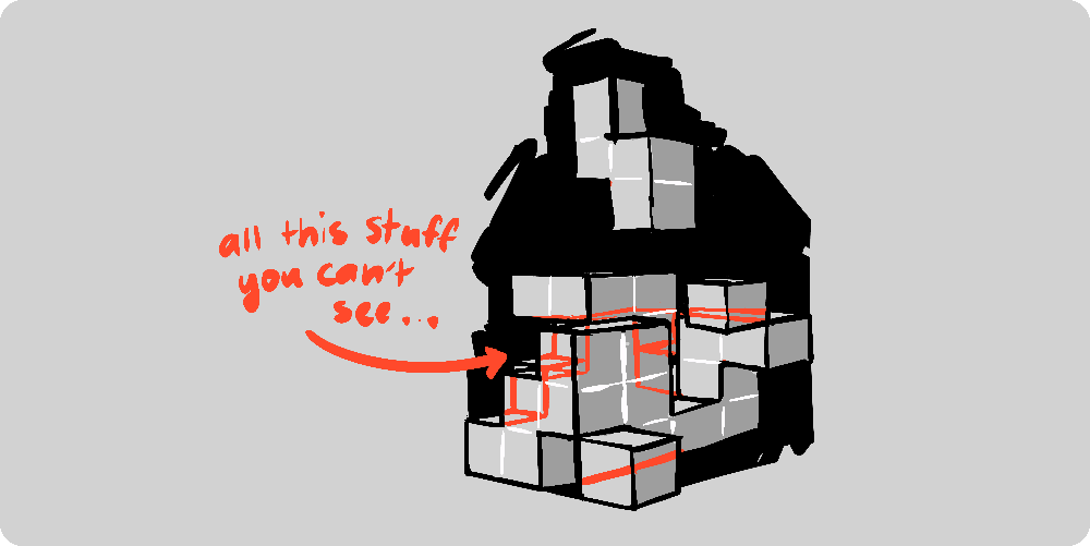 Interlocking geometric blocks, reminiscent of fitting polytope pieces together.